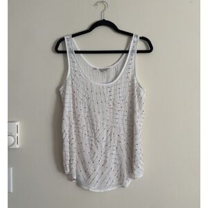 Y2K Guess Top Womens Medium Beaded White‎ Pink Sequin Party Going Out Sheer